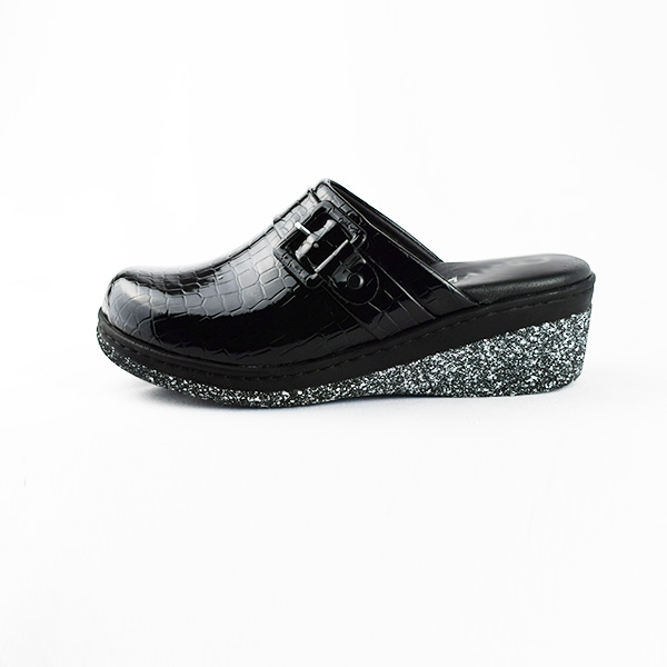 Sabot pour femme compense 080 noir  verni .....   sabots femme Maroc